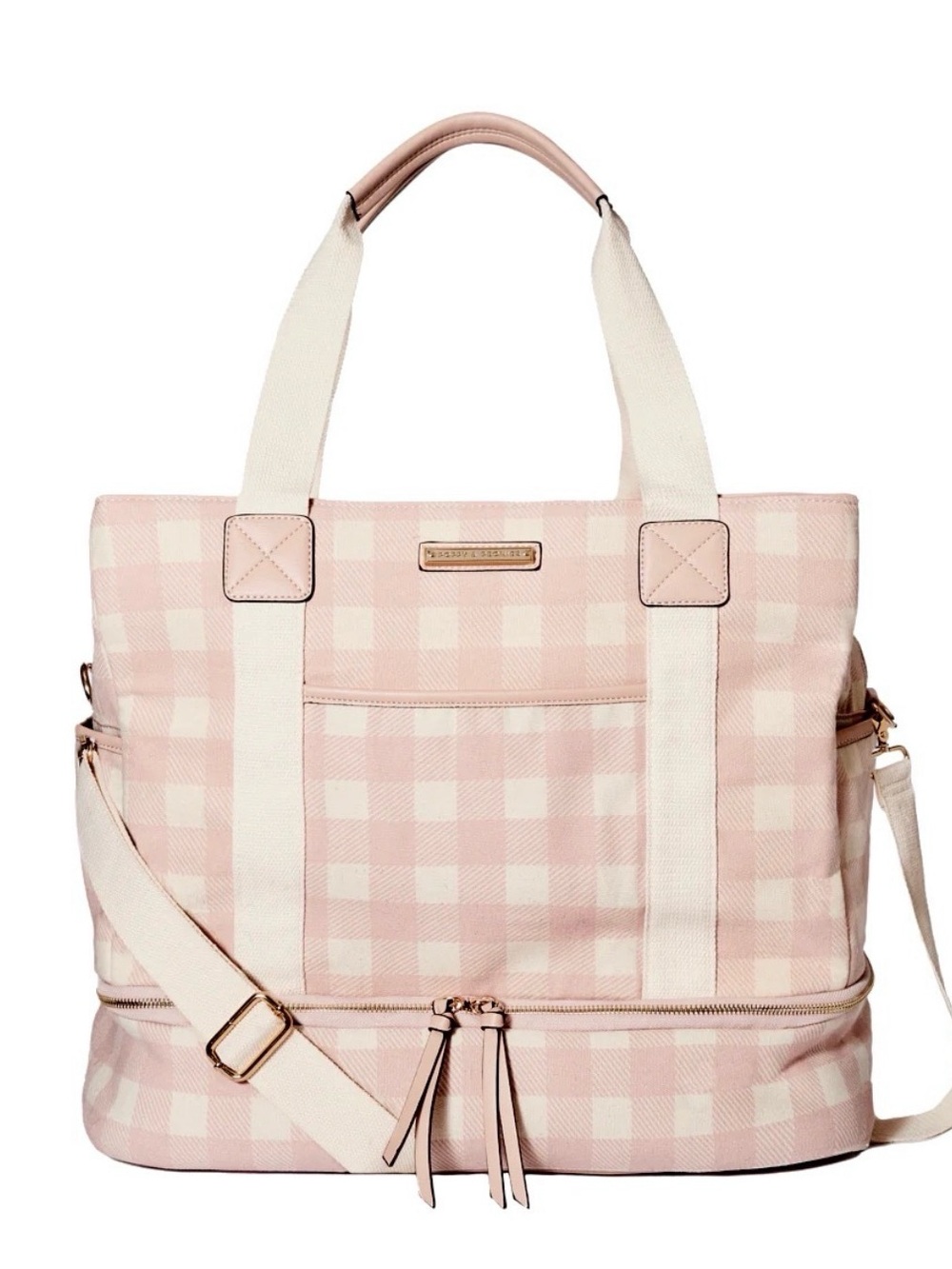 Poppy & Peonies Pink Gingham Voyager Bag with Cream Straps
